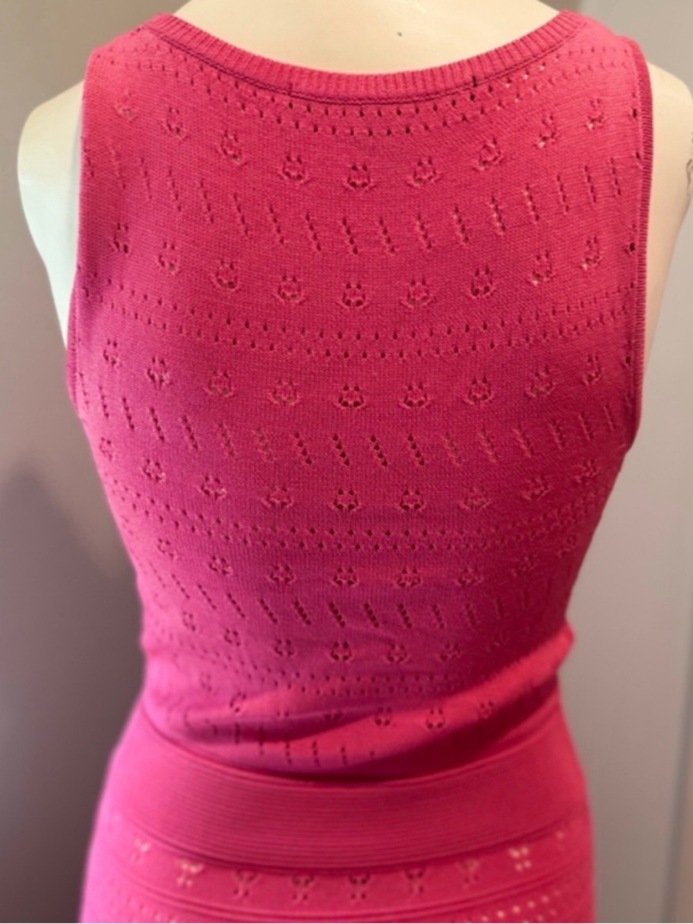 French Connection Pink Pointelle Knit Bodycon Midi Dress | US 6 - Picture 8 of 12